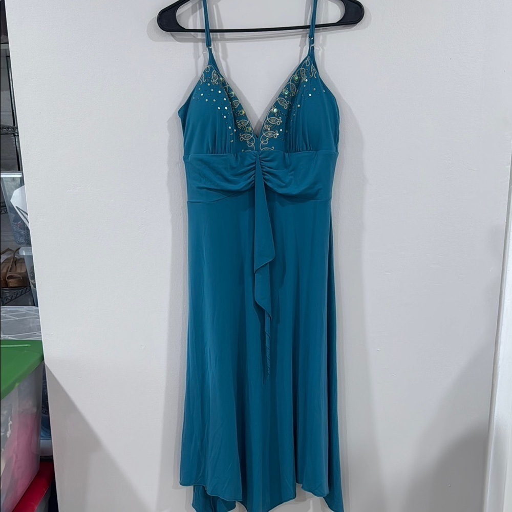 Vintage Y2K Max and Cleo teal whimsical fairy embellished dress